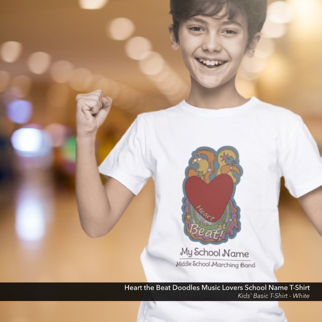 Hjärta i Beat Doodle Music Älskare School Namn T Shirt (Heart the Beat Doodles Music Lovers School Name T-Shirt)