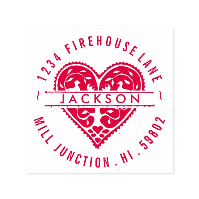 Hjärta i cirkulär självinkande Returadress Frimärk Självfärgande Stämpel (Design)