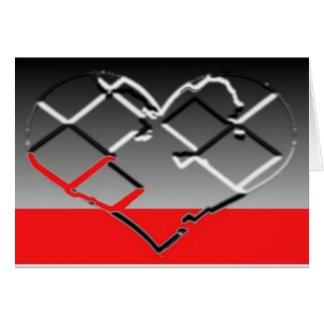 Hjärta i krom, svart & rött hälsningskort