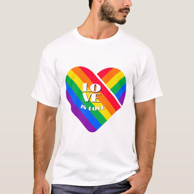 Hjärta i regnbågens färger - knapp t shirt (Framsida)