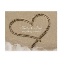 Hjärta i sand strand tropiskt brölloppsdatum vykor