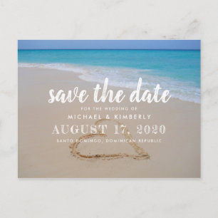 Hjärta i sandstrand bröllop Save the Date Meddelande Vykort