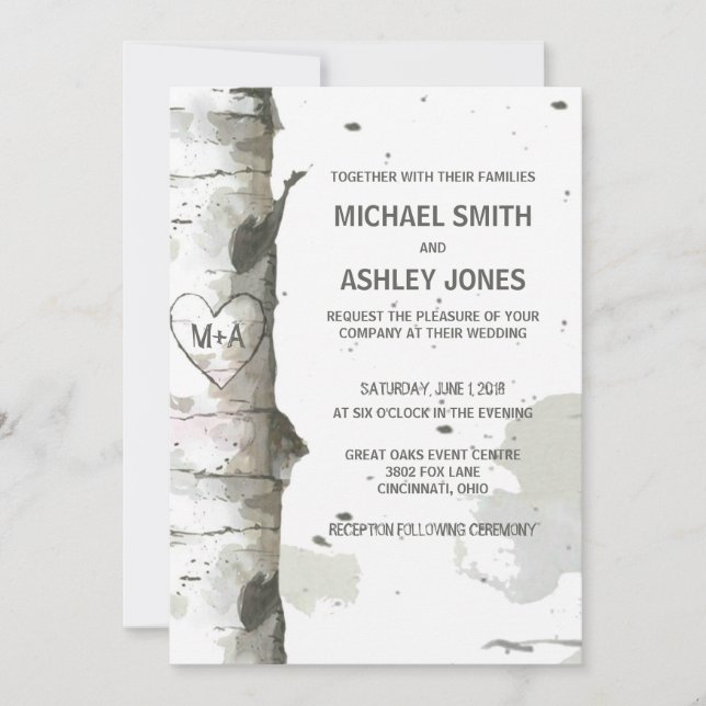 Hjärta i Träd med Initialer bröllopsinbjudningar Inbjudningar (Framsida)