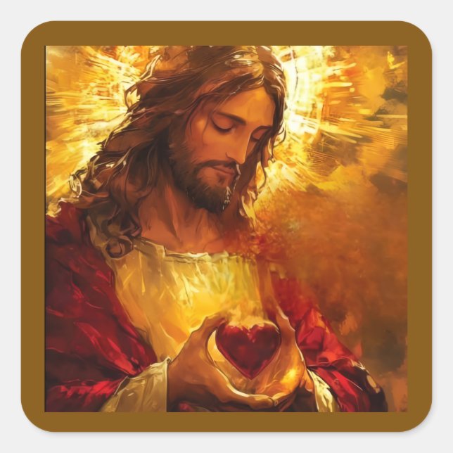 Hjärta Jesu  Fyrkantigt Klistermärke (Framsida)