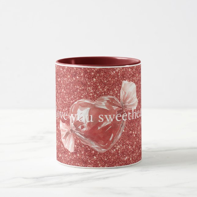 Hjärta Karamell Röd Glitter Kärlek   Mugg (Center)