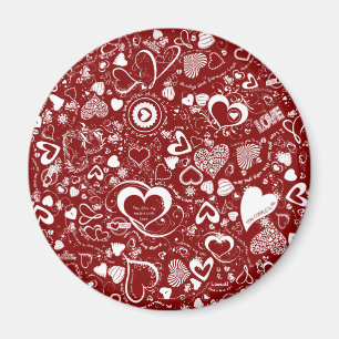 Hjärta, Kärlek Doodles Röda vitrunda Magnet