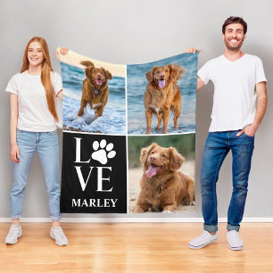 Hjärta Kärlek Hund Älskare Namn Foto Kollage Husdj Fleecefilt