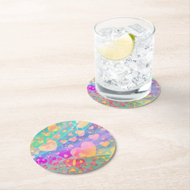 Hjärta Kärlek Mönster Pastell Design Underlägg Papper Rund (Insitu)