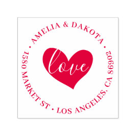 Hjärta | Kärlek Script Round Bröllop Returadress Självfärgande Stämpel