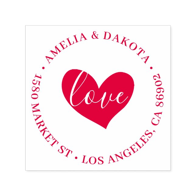 Hjärta | Kärlek Script Round Bröllop Returadress Självfärgande Stämpel (Design)