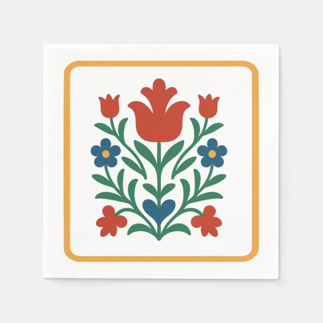 Hjärta & kronblad Blommig Folk Art Fest Pappersservett (Framsidan)
