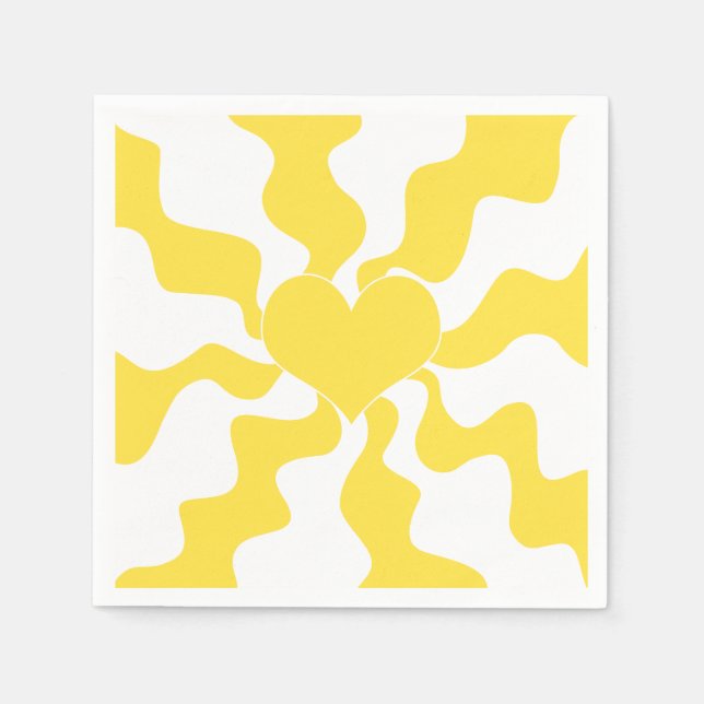 Hjärta - Lemon Gult och vit Pappersservett (Framsidan)