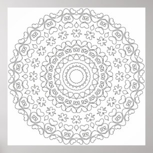 Hjärta Mandala Målarbild med Blommönster Poster