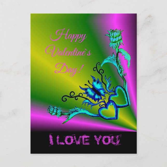 Hjärta med blomma och fjäril helg vykort (Framsida)