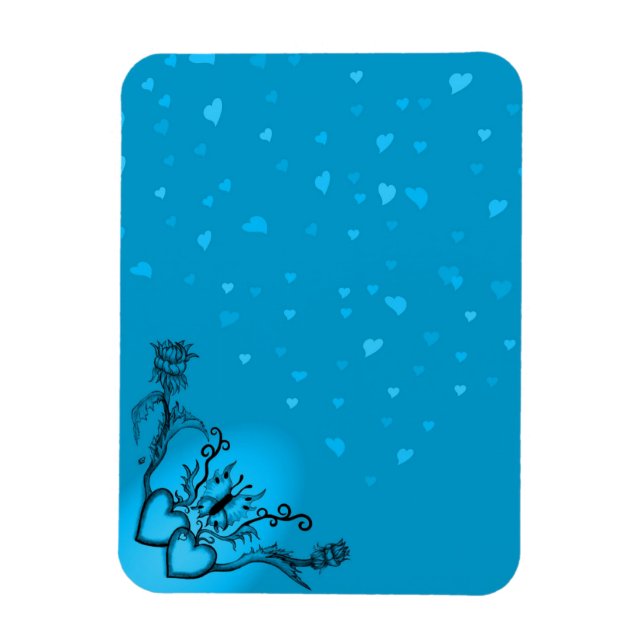 Hjärta med blomma och fjäril magnet (Vertikal)