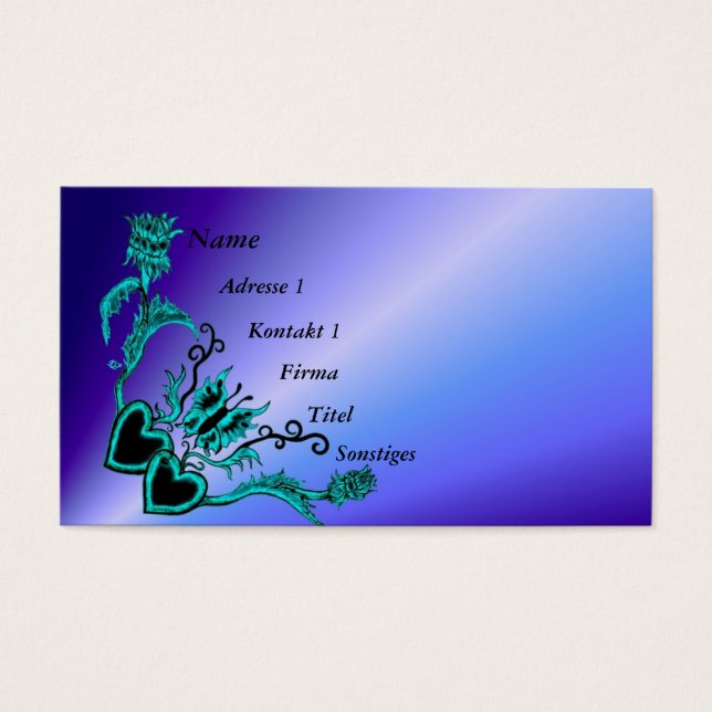 Hjärta med blomma och fjäril på regnbåge visitkort (Framsidan)