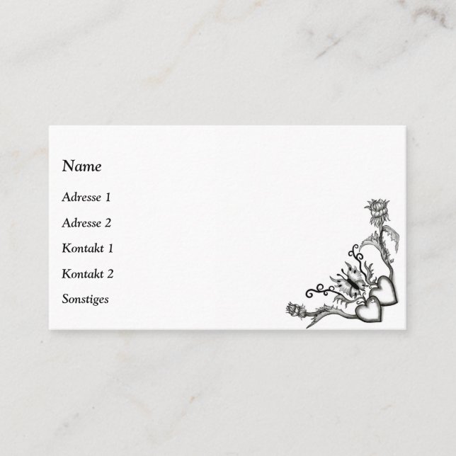 Hjärta med blomma och fjäril visitkort (Framsida)