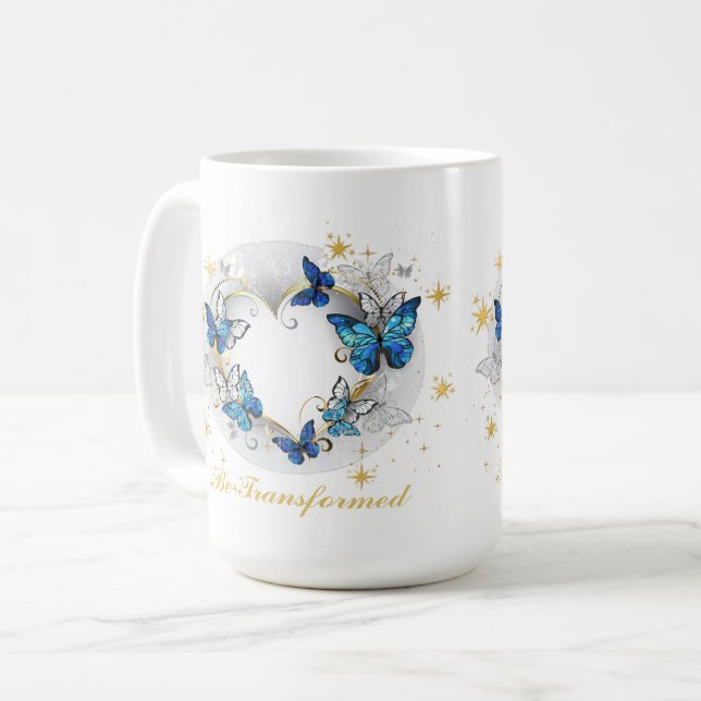 Hjärta med Butterflies Morpho Kaffemugg (Framsida vänster)