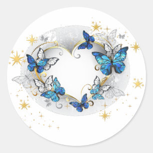 Hjärta med fjärilar Morpho Runt Klistermärke