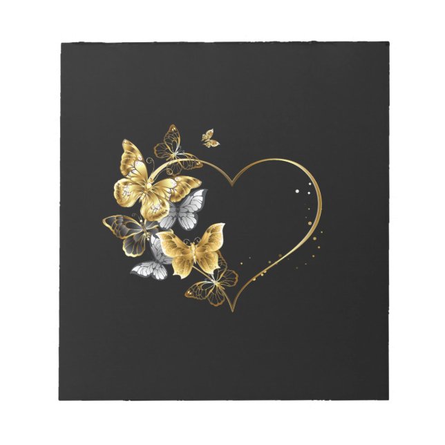 Hjärta med Golden Butterflies Anteckningsblock (Framsida)