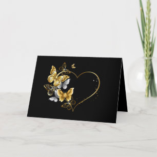 Hjärta med Golden Butterflies Anteckningskort