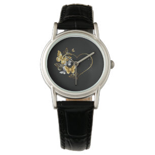 Hjärta med Golden Butterflies Armbandsur