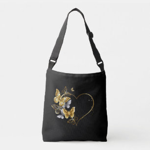 Hjärta med Golden Butterflies Axelväska