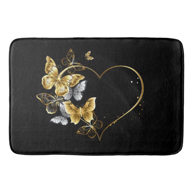 Hjärta med Golden Butterflies Badrumsmatta (Framsidan)