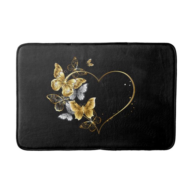 Hjärta med Golden Butterflies Badrumsmatta (Framsidan)