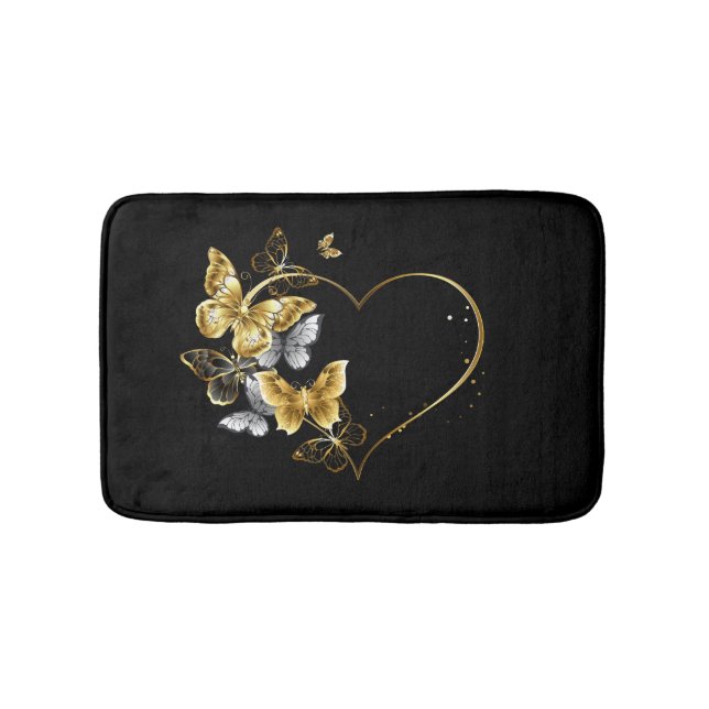 Hjärta med Golden Butterflies Badrumsmatta (Framsidan)