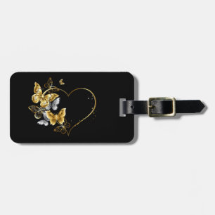 Hjärta med Golden Butterflies Bagagebricka