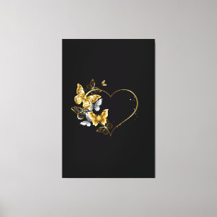 Hjärta med Golden Butterflies Canvastryck