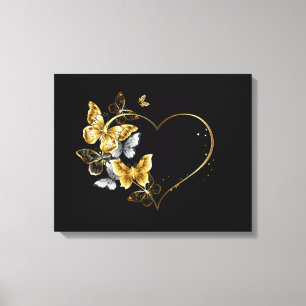 Hjärta med Golden Butterflies Canvastryck