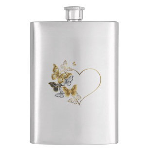 Hjärta med Golden Butterflies Fickplunta