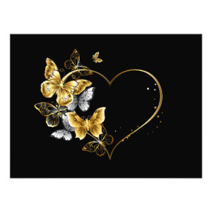 Hjärta med Golden Butterflies Fototryck