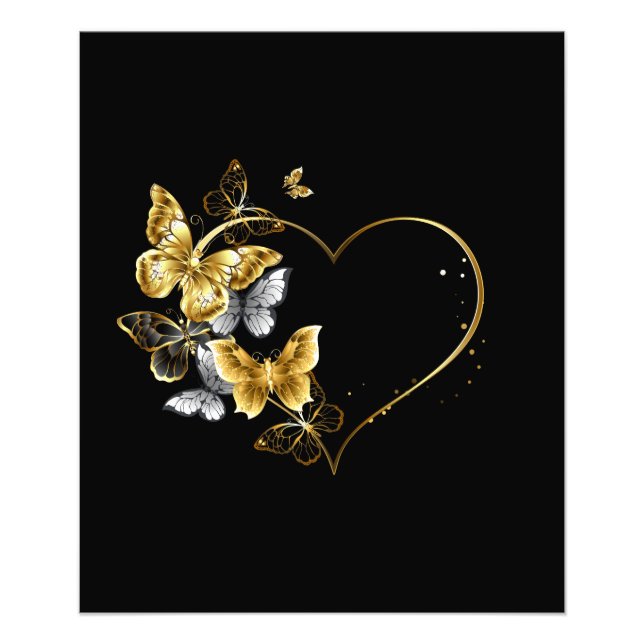 Hjärta med Golden Butterflies Fototryck (Framsidan)