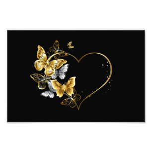 Hjärta med Golden Butterflies Fototryck