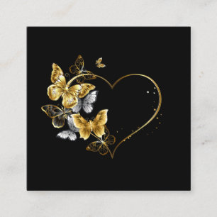 Hjärta med Golden Butterflies Fyrkantigt Visitkort
