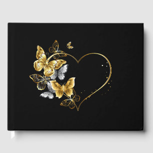 Hjärta med Golden Butterflies Gästböcker