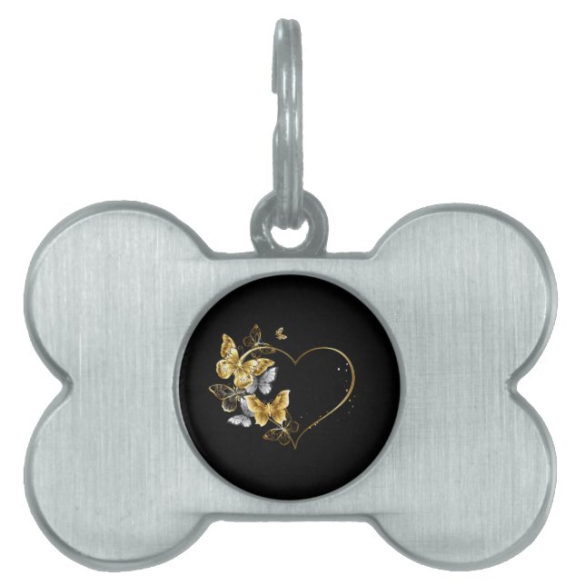 Hjärta med Golden Butterflies ID-bricka Husdjur (Framsidan)