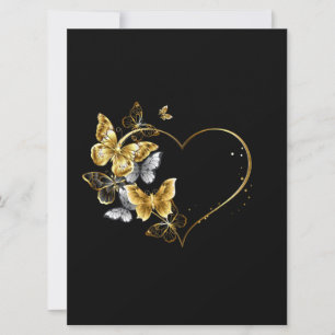Hjärta med Golden Butterflies Inbjudningar