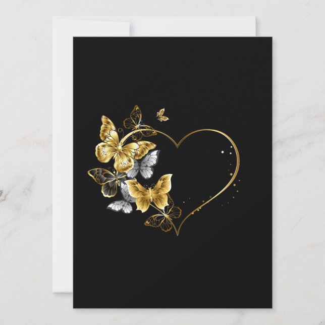Hjärta med Golden Butterflies Julkort (Framsida)
