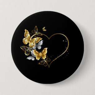 Hjärta med Golden Butterflies Knapp
