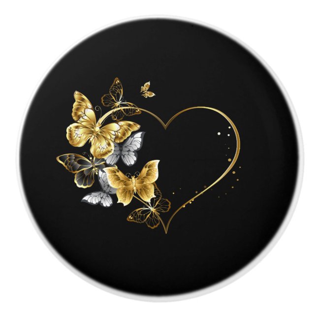 Hjärta med Golden Butterflies Knopp (Framsidan)