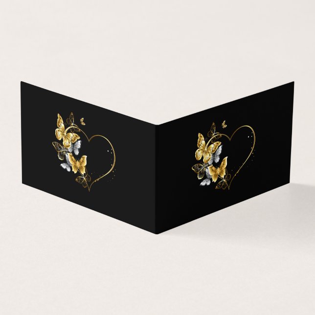 Hjärta med Golden Butterflies Kort (Utsida)
