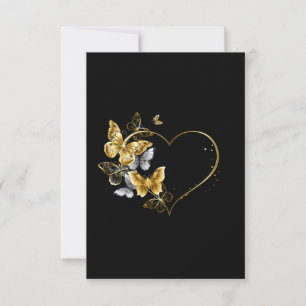 Hjärta med Golden Butterflies Kort