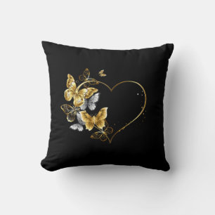 Hjärta med Golden Butterflies Kudde