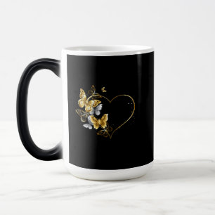 Hjärta med Golden Butterflies Magisk Mugg