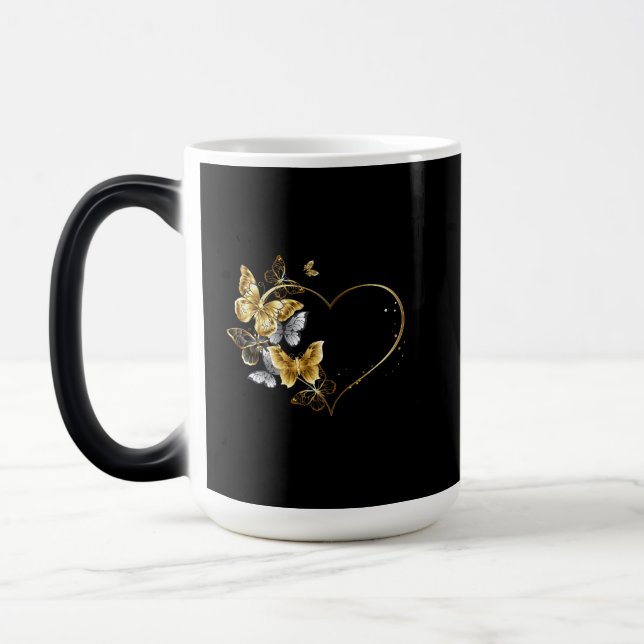 Hjärta med Golden Butterflies Magisk Mugg (Vänster)