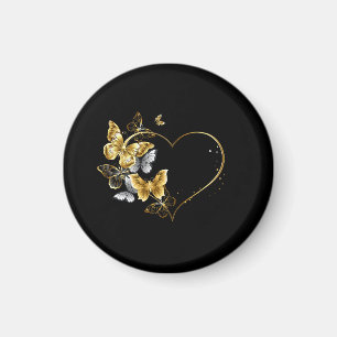 Hjärta med Golden Butterflies Magnet